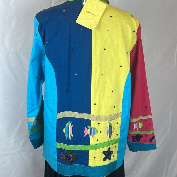 Quacker Factory Colorful Fish Sea Life Embroidered Jacket Teacher Art Cardigan - Picture 8 of 16